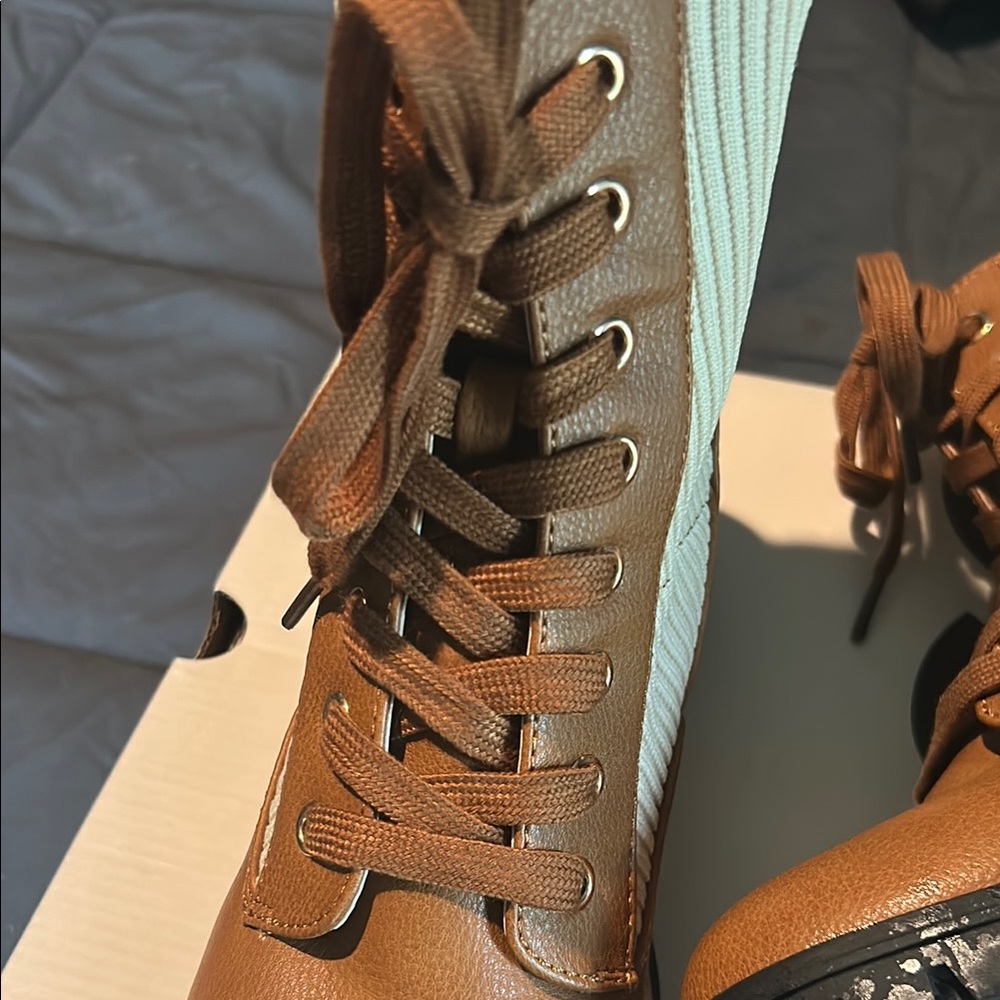 SO Tan and Cream Lace Up Boots with Chunky Sole - Picture 5 of 9
